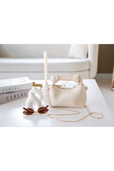 LİZZY BAG Geantă de mână și de umăr din piele modernă, moale, crem, cu detali...