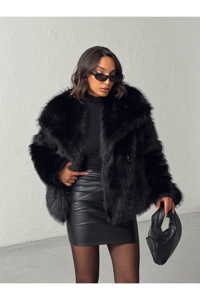 BEJNA Dámská černá bunda z umělé kožešiny