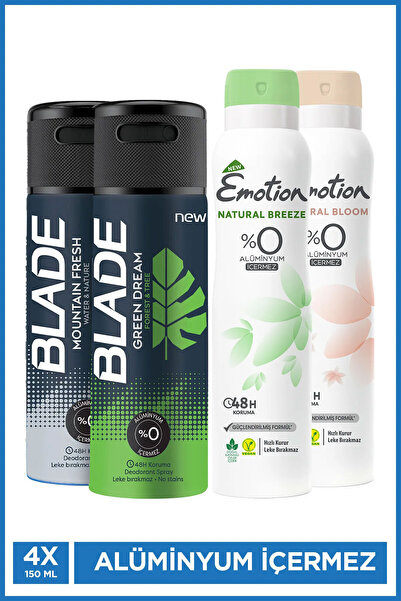 Blade Erkek & Kadın Karışık Deodorant Set 4x150 Ml Hızlı Kurur,Leke Bırakmaz