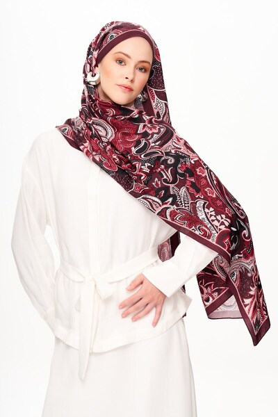 MOISCARF Noir Flora Zero Weight Ethnic Patterned Shawl Burgundy