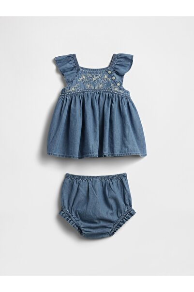 GAP Bebek Koyu Mavi Fırfırlı İşlemeli Outfit Set
