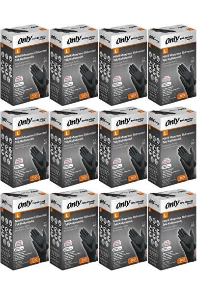 ONLY قفازات إيفو بيوند النتريل السوداء الخالية من البودرة للفحص، مجموعة من 1200 قطعة، مقاس L - كبير (12 عبوة × 100 قطعة)