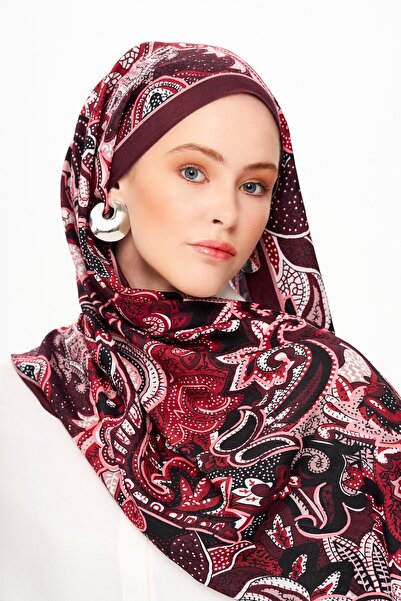 MOISCARF Noir Flora Zero Weight Ethnic Patterned Shawl Burgundy