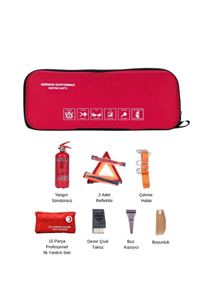 GERMAN KUPFERMAX Araç Muayene Uyumlu 22 Parça Acil Durum ve Profesyonel Trafik Seti ''AB Onaylı ve CE Belgeli''