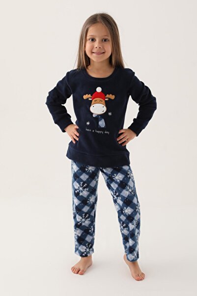 Arnetta Σετ μακρυμάνικη πιτζάμα για κορίτσια Happy Snows Navy Blue