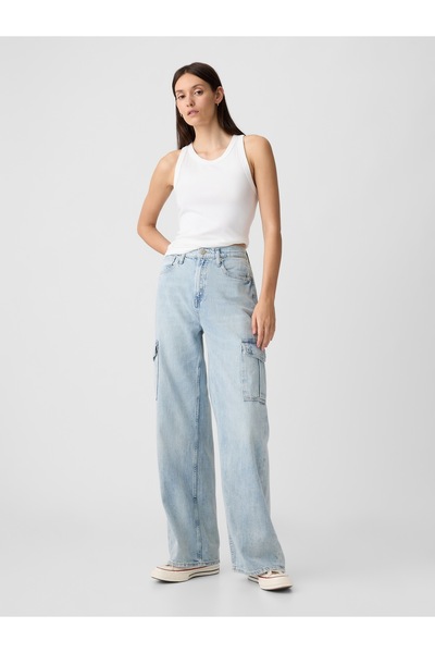 GAP Kadın Mavi Wide Leg Jean Pantolon