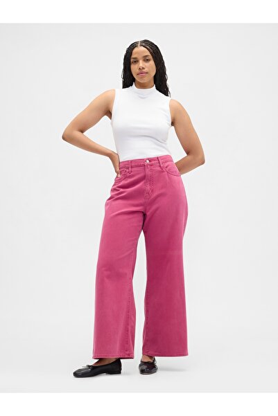 GAP Kadın Pembe Wide-Leg Jean Pantolon