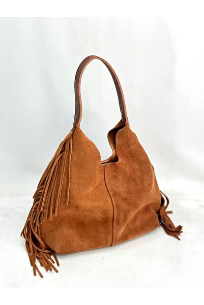 çkn sedat çakan çanta & fular & aksesuar Dámská taška přes rameno z pravé semišové kůže s detaily střapců