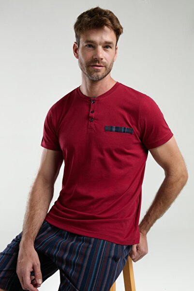 Arnetta Men's Short Sleeve Button down Judge Collar Shorts 3-Piece Pajamas Suit