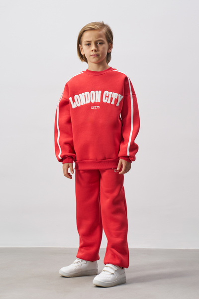 Minipodyum Embroidery Detailed Boy's Top and Bottom Tracksuit Set