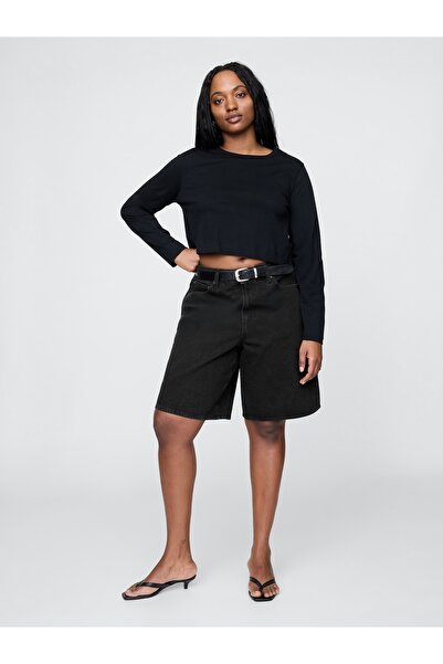 GAP Kadın Siyah 11.5" Mid Rise Longline Denim Şort