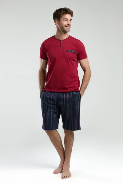 Arnetta Men's Short Sleeve Button down Judge Collar Shorts 3-Piece Pajamas Suit