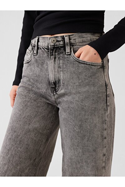 GAP Kadın Siyah High Rise Stride Wide-Leg Jean Pantolon