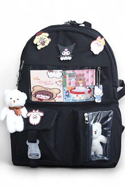 Mabai Kore Tarzı Aksesuarlı Ve 2 Ayıcıklı Kuromi Okul Çantası Kız Çocuk Ve Er...