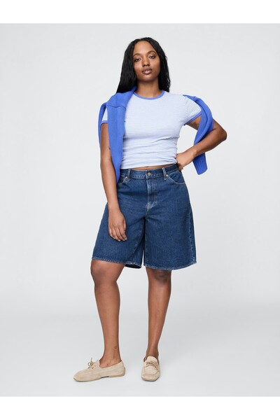 GAP Kadın Mavi 11" Mid Rise Longline Denim Şort