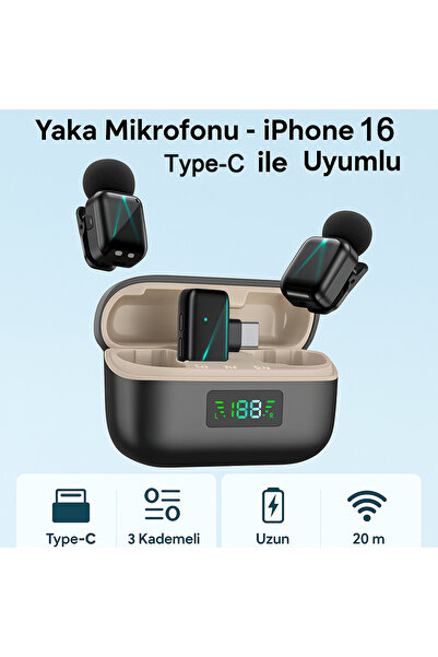 Coverzone Type-C Yaka Mikrofonu - Gürültü Azaltmalı, Düşük Gecikme ≤30ms, 20m...