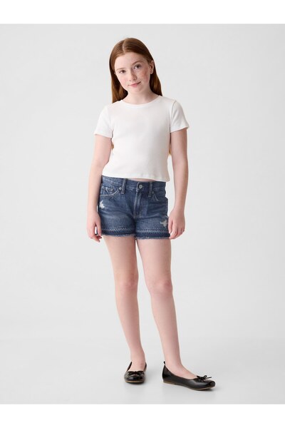 GAP Kız Çocuk Koyu Mavi Low Rise Denim Şort