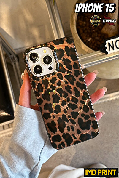 EWEC iPhone 15 Uyumlu Leopar Desenli Gradyan Hologramlı IMD Premium Telefon K...