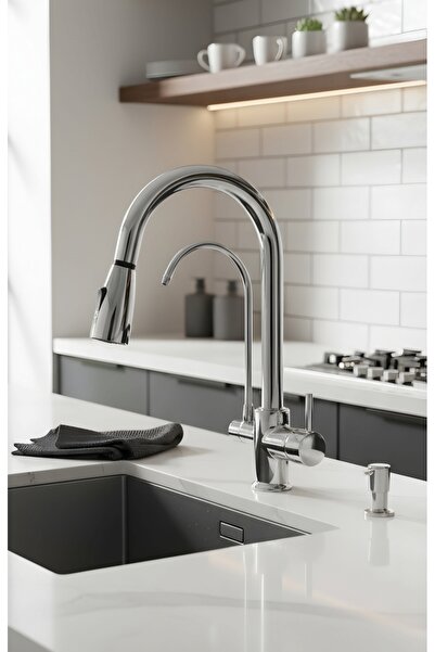 Flora Vortex Purified Double Outlet Spiral Kitchen Faucet (Puppy Tap) – 3-Way Brass Body