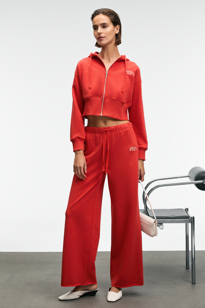 GRIMELANGE Morvella women's embroidered regular fit red tracksuit bottoms