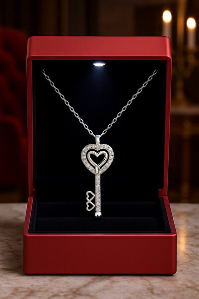 KAR DİAMOND 14 Ayar Altın Zincirli Rodyum Kaplama Zirkon Taşlı Anahtar Kalp K...