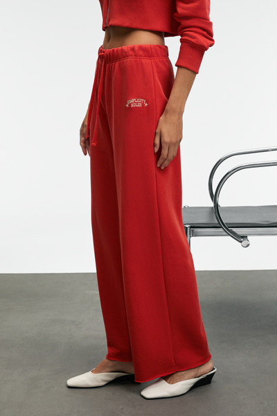 GRIMELANGE MORVELLA Kadın Nakışlı Regular Fit Kırmızı Eşofman Altı