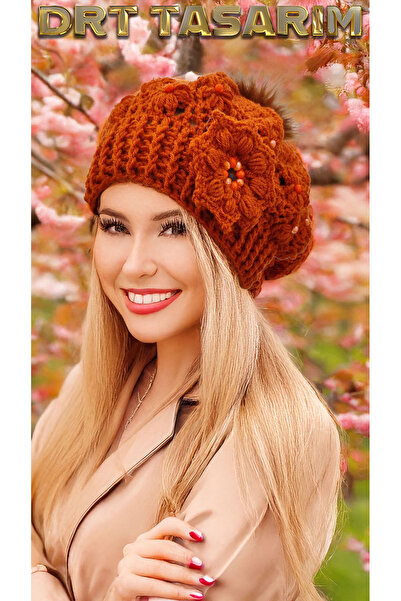 drt tasarım قبعة رسام ثلاثية الأبعاد بلون القرفة مع بوم بوم وقفازات
