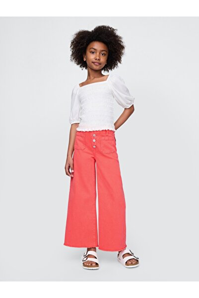 GAP Kız Çocuk Kırmızı High Rise Stride Wide-Leg Jean Pantolon
