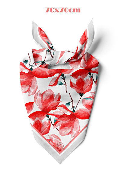 tuaipek Enerjik Kırmızı Çiçek Desen 70*70cm Bandana/Fular