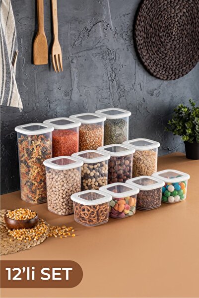 Vienev Foly Etiketli Kare Erzak Saklama Kabı 12'li Set Beyaz 4x(0,55 LİTRE, 1,2 LİTRE, 1,75 LİTRE)
