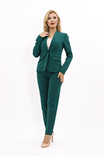 ÖNDER ÖZSOY Tek Düğmeli Klasik Ceket & Dar Paça Pantolon-Zümrüt