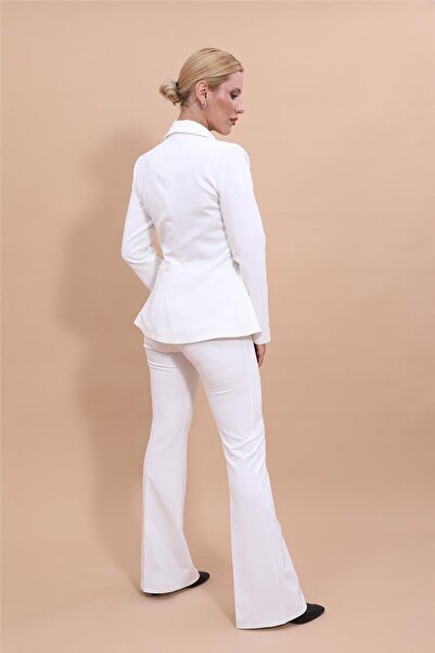ÖNDER ÖZSOY Yonca Ceket & İspanyol Paça Pantolon Takım-Ekru
