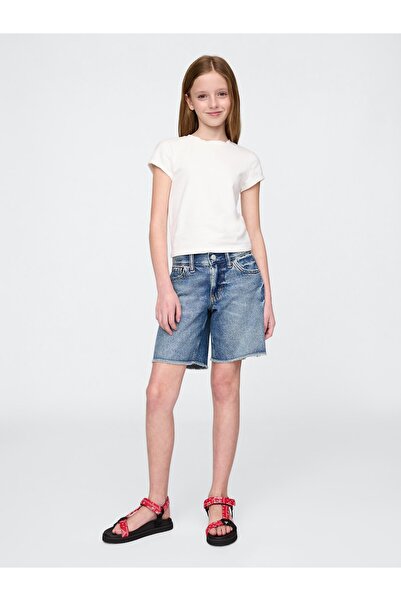 GAP Kız Çocuk Mavi Low Rise Stride Denim Bermuda Şort