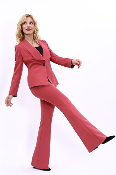 ÖNDER ÖZSOY Amerikan Yaka Klasik Ceket & İspanyol Paça Pantolon-Kiremit