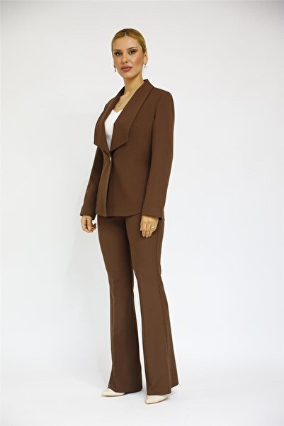 ÖNDER ÖZSOY Midi Ceket & Ispanyol Paça Pantolon Takım-acı Kahve