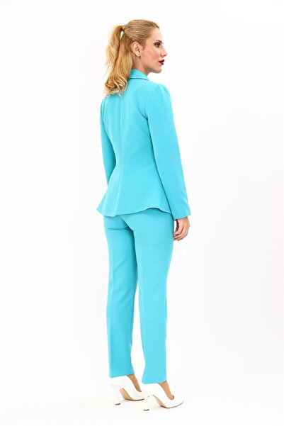 ÖNDER ÖZSOY Erkek Yaka Önleri Pileli Ceket & Dar Paça Pantolon Takım-Turkuaz