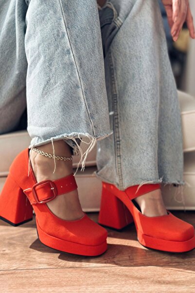 I Love Shoes Alpons Saten Kadın Platform Topuklu Ayakkabı Turuncu