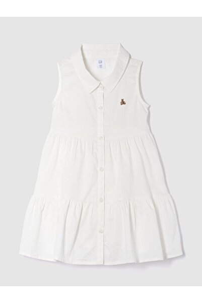 GAP Kız Bebek Kırık Beyaz Brannan Bear İşlemeli Gömlek Elbise