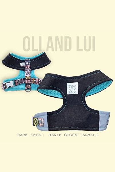 Oli and Lui Dark Aztec Denim Siyah Köpek Göğüs Tasması