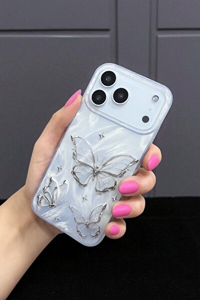 KVK PRİVACY Apple iPhone 17 Pro Max Compatible Silky Butterfly Patterned Silicone Case Shock Resistant Cover