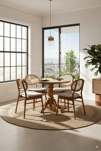 Woodenbend Pella Natural Ahşap Masa Takımı 90x90 – 4 Doğal Hazeranlı Kayın Sa...