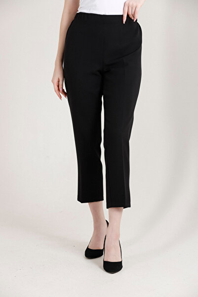 Balenbi High Waist Lycra 1004 Model Black Women's Trousers - Oversize Carrot Leg