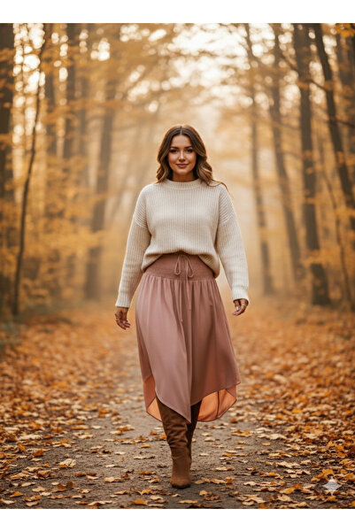 JANES Women's High-Waisted Asymmetrical Cut-Out Lace-Up Detail Sandy Skirt Code 72258 Pink