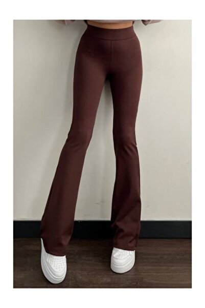 Intisimo Παντελόνι καμπάνα με ρίγες, λύκρα, ριγέ, ΕΝΙΣΧΥΜΕΝΟ, καφέ - S