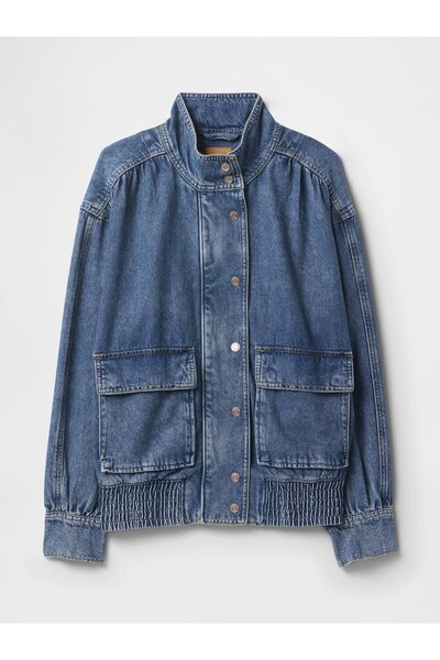 GAP Kadın Mavi UltraSoft Denim Bomber Ceket