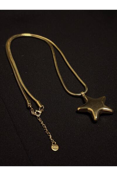SEYA Büyük Yıldız Uçlu Gold Çelik Kolye
