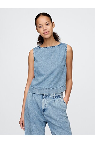 GAP Kadın Mavi UltraSoft Denim Bluz