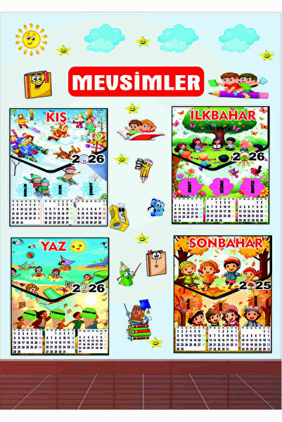 Göktuğ Hediyelik Mevsim Şeridi Okul Posteri 2025 2026 Takvimli, Okul,kreş, Anasınıfı, Ortaokul Duvar 100X60 cm