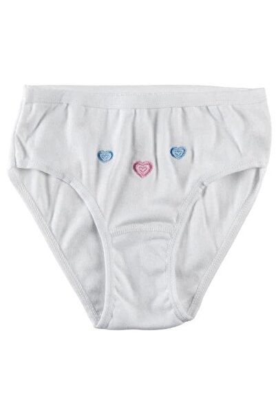 Tutku Kız Çocuk Beyaz 6'lı Paket  Ince Bel Bato Işlemeli Külot