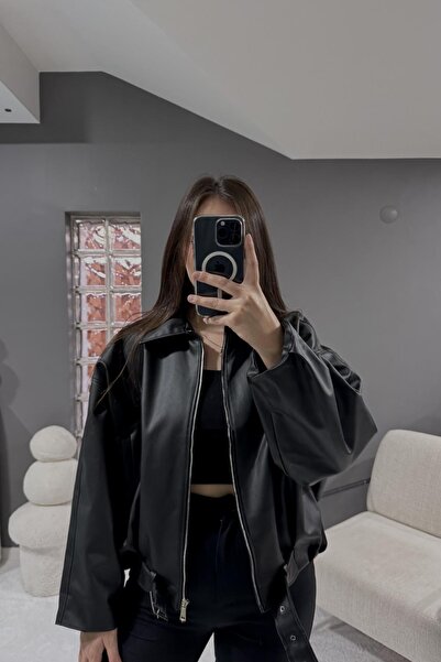 Jaglion Luvren Trend Огромно бомбър яке с колан от кожа